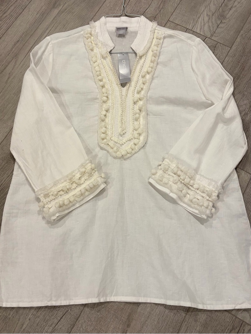 Chico's white Pom-Pom Trim Linen Tunic